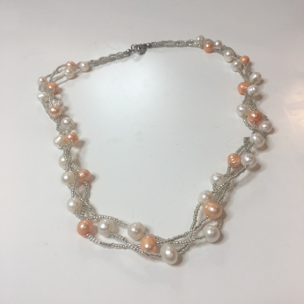 Orange and White Pearl Statement Necklace